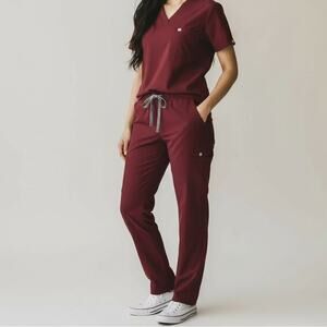 FIGS High Waisted Yola Skinny Scrub Pants Womens Sz XXL Burgundy Nurse Stretch